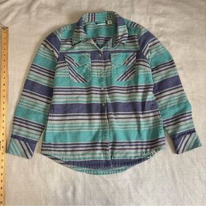 L.L. Bean Teal and Navy Striped Shirt Jacket
